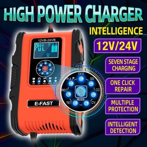 Car Battery Charger 12V 12A 24V 6A 100-240V AC Automatic Motorcycle Charging