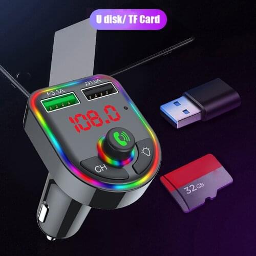 Ambient Light Bluetooth-compatible 5.0 FM Transmitter Car MP3 Player Wireless Handsfree Audio Receiver USB Charge TF U Disk play
