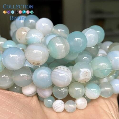 6/8/10mm Natural Stone Beads Light Blue Agates Round Spacer Loose Beads For Jewelry Making DIY Bracelet Accessories 15