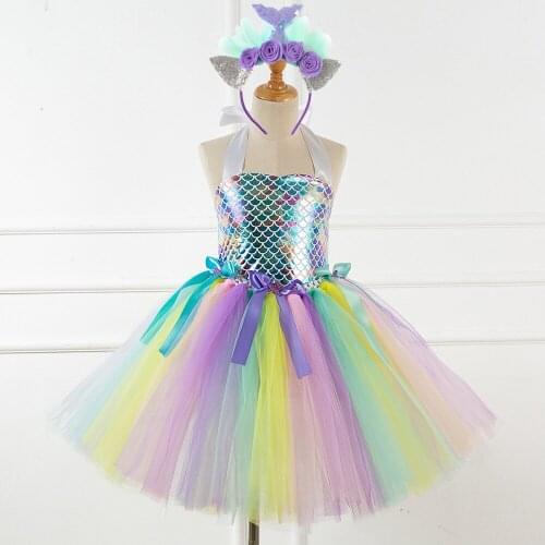 Girls European And American Childrens Clothing Mermaid Send Headdress Girls Pettiskirt Cospaly Show Dress Fish Scale Dress Skir