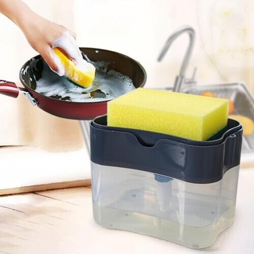 2-in-1 Soap Pump Dispenser With Sponge Holder Liquid Dispenser Container Hand Press Soap Organizer Kitchen Cleaner Tools