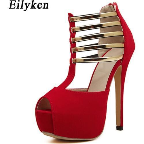 Eilyken Platform Summer Gladiator Sandals Style Sexy Women Sandals high heels Open Toe Buckle Nightclub Shoes Black Red