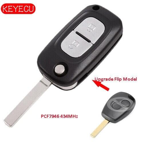Keyecu Flip Remote Key Fob 2 Button 434MHz PCF7946 for Renault Clio Kangoo Modus Master 2006-2012 VA2 Blade