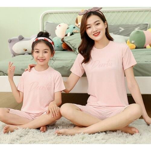 Summer Family Matching Clothes Cotton Soft Suits Mommy and Me Clothes Set Baby Girl Pink Casual Clothes Matching Outfits
