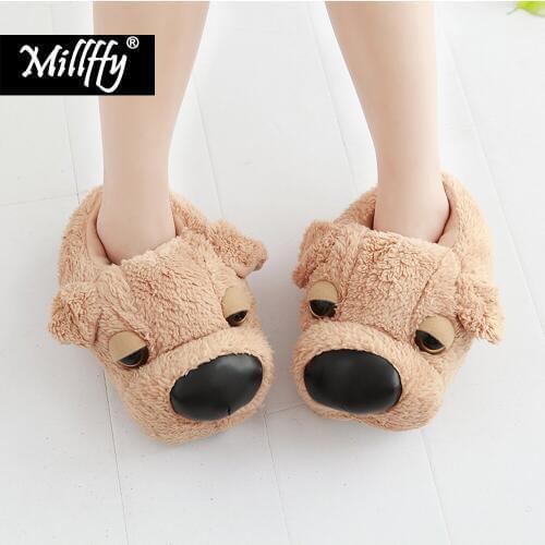 Millffy Couple home slippers Anime Cartoon Dog Slippers Lovers Warm Indoor Woman Slippers Plush Shoes Girl