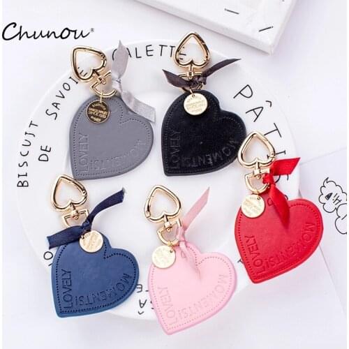 Sweet Color Heart Shape Leather Keychain Sweet Color Bowknot Pendant Romantic Key Ring Accessories Women Bag Charms Accessories