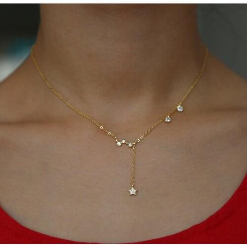 2019 New Fashion Dainty Choker cz station cute star charm Gold Chain Necklace For Women 925 sterling silver Choker Necklace