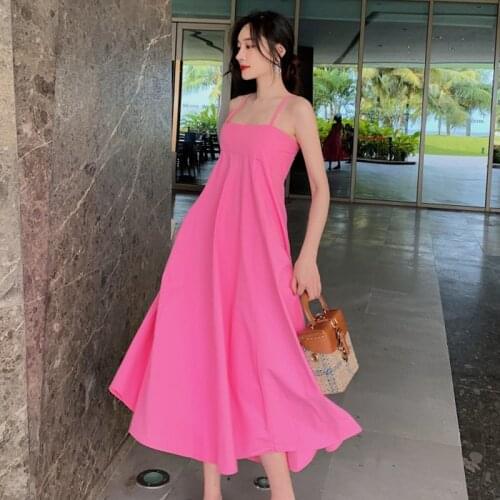 Fashion Summer Korean Vintage Sleeveless Maxi Party Dress Ladies Elegant Robe Casual Sexy Strap Bandage Beach Vacation Dress