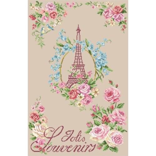 Rose and tower cross stitch kit flowers design cotton silk thread 18ct 14ct 11ct linen flaxen canvas embroidery DIY Dreampattern