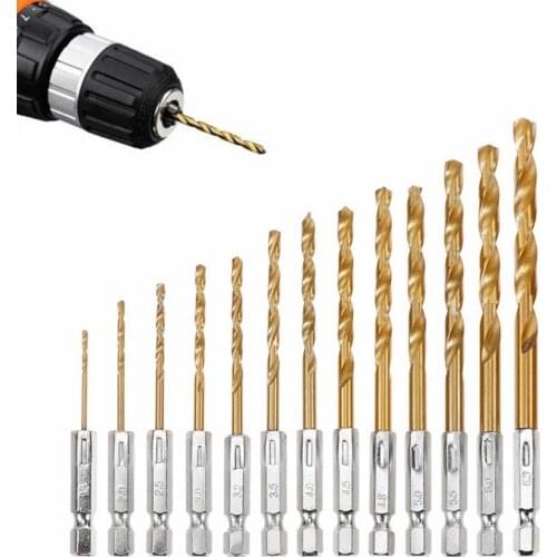 13pc/set HSS Drill Bit Set High Speed Steel Titanium Coated Drill Bit 1/4 Hex Shank 1.5-6.5mm Hexagonal Handle Twist Drill Metal
