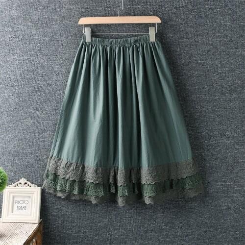 New autumn clothing art small fresh elastic waist layer embroidery lace skirt cotton loose skirt