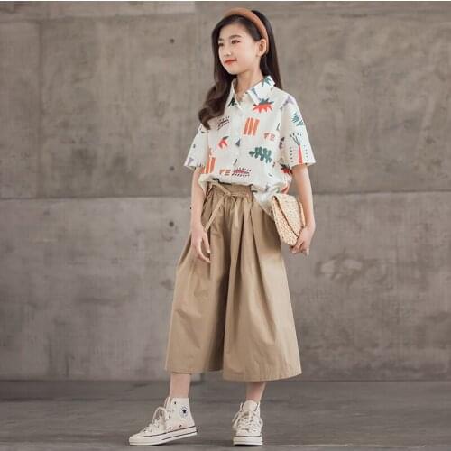 New Solid Kids Wide Leg Pants Summer MID Elastic Waist Loose Childrens Clothing for 3-17 Years Cotton Kids Casual Trousers