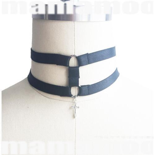 New black summer style harness necklace body harness handmade harajuku gothic collar cross