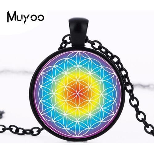 Purple blue OM pendant necklace flower of life jewelry mandala Yoga necklace Pendant chain man womens steampunk charm HZ1