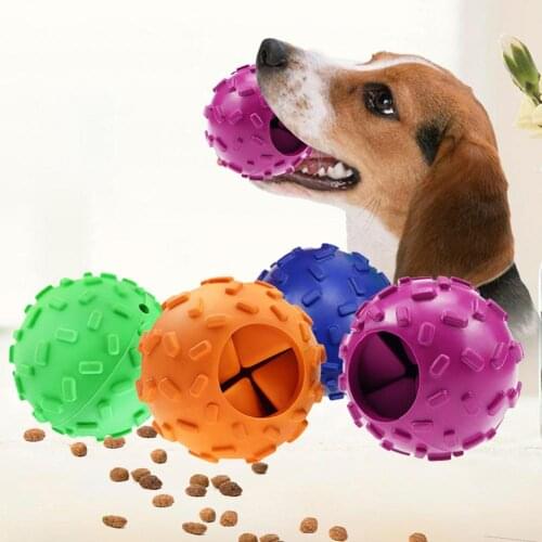 Pet Dogs Portable Soft Rubber Ball Food Container Tooth Cleaning Bite Molar Chewing Training Interactive Toy