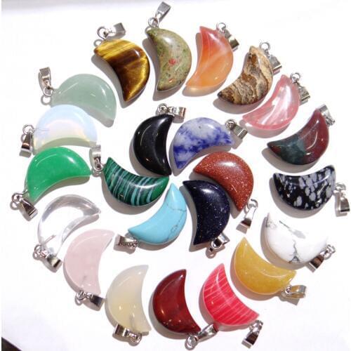 Natural Stone Quartz Crystal tiger eyeTurquoises Opal Moon Cat eyes Pendants For diy Jewelry Making necklace Accessories 24PCS