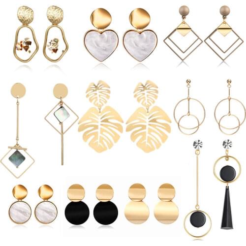 Hot Korean Gold Color Earrings 2021 for Women Fashion Statement Jewelry Leaf Face Metal Acrylic Ear Dangle Drop Earing
