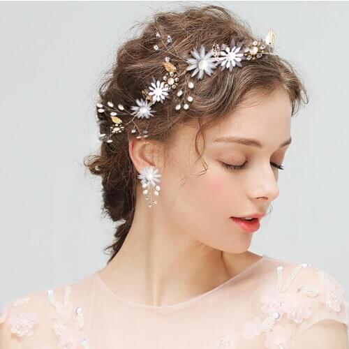 Wedding Headbands With Earrings Bridal Ornaments Beautiful Headbands Fashion Women Hair Band Simple Elegant Bride Accessories