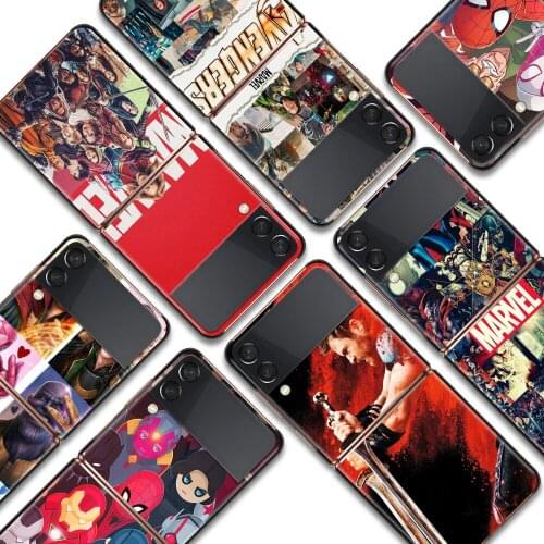 Marvel Hero Spider-Man Shockproof Cover for Samsung Galaxy Z Flip Flip3 5G Black Phone Case Shell Hard Fundas Coque Capa