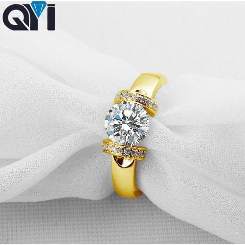 QYI Women Jewelry 14K Solid Yellow Gold Rings Engagement 1.25 ct Round Cut Sona Simulated Diamond Ring For Wedding Jewelry Gift