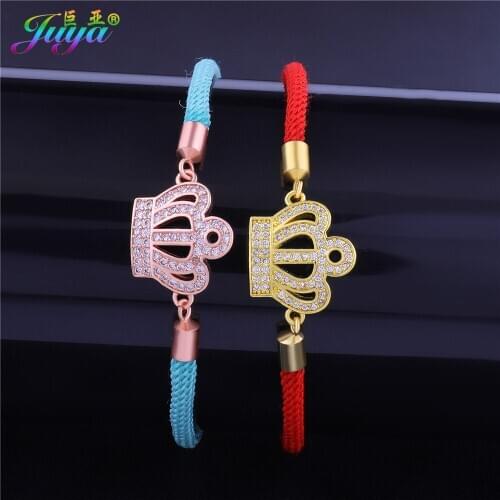 Juya Adjustable Thread Bracelets Supplies Gold/Rose Gold Micro Pave Zircon Crown Charms Bracelet For Women Girl Gift Jewelry