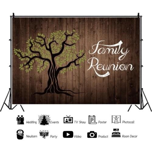 Family Reunion Children Simple Backdrops Photography Big Tree on Brown Plank Party Photos Background for Shooting Decor