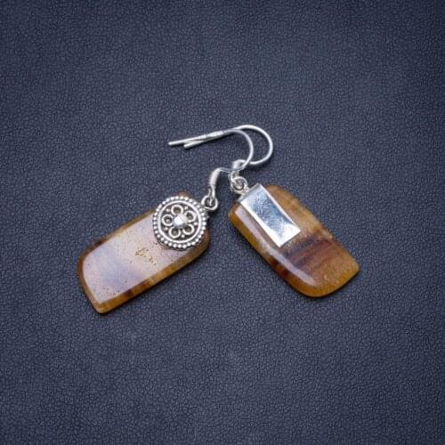 Natural Botswana Agate Handmade Unique 925 Sterling Silver Earrings 1.5" Y0427