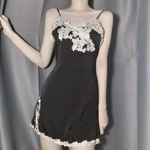 Sexy Hot Erotic Sleepshirts Nightgown Womens Lingerie Lace Night Dress Sleepwear Nightie Satin Homewear Silk Nightwear