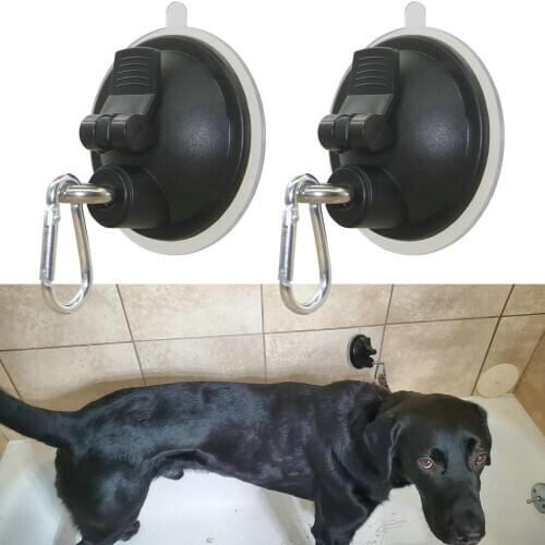2/Pk Pet Grooming Steel Leash Black Durable Suction Cup Accessories Dog Cat Bathtub Shower Bathing without Leash