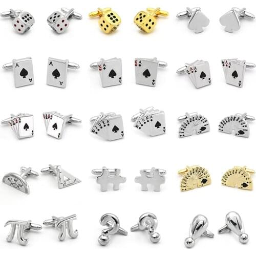 Light Luxury Simple Pure Copper Plated White Steel Game Mathematical Symbols Dice Playing Cards Cufflinks Mens Shirts Jewelry