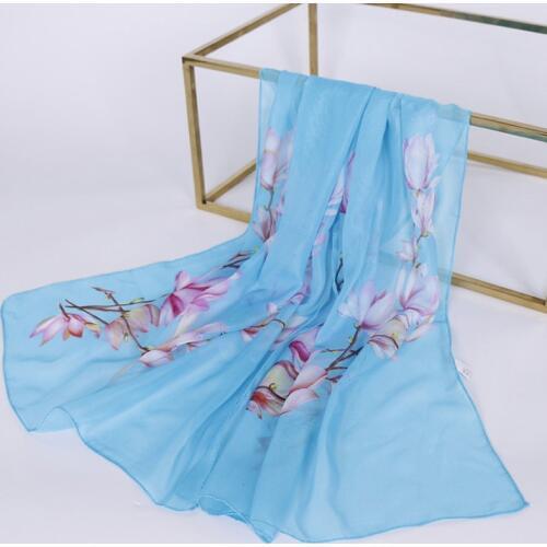 Spring Thin Scorpion Flower Print Chiffon Scarves Female silk Felling Banadan Headband Women Summer Sunscreen Beach Shawl Wrap
