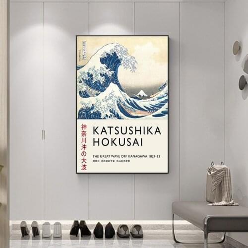 Japanese Giant Wave Surfing Poster Katsushika Hokusai Exhibition Canvas Painting Prints Retro Wall Bedroom Home Decoration