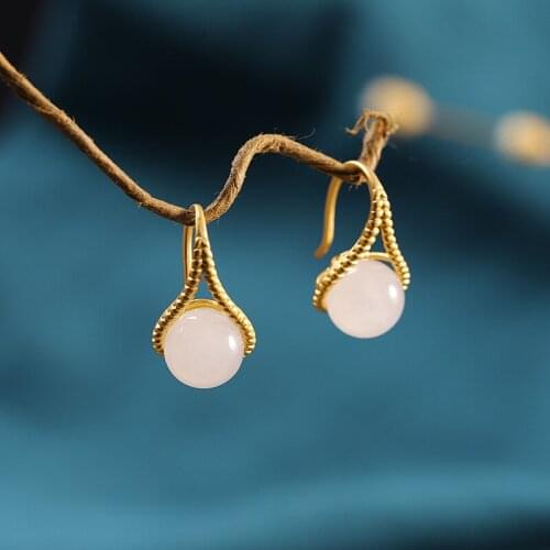 S925 Sterling Silver Gold-Plated Ornament Womens Hetian Jade Ear Pendant