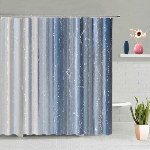 Geometric Pattern Shower Curtain Retro Wood Plank Color Stripes Simple Bathtub Decoration Screen Waterproof Washable With Hooks