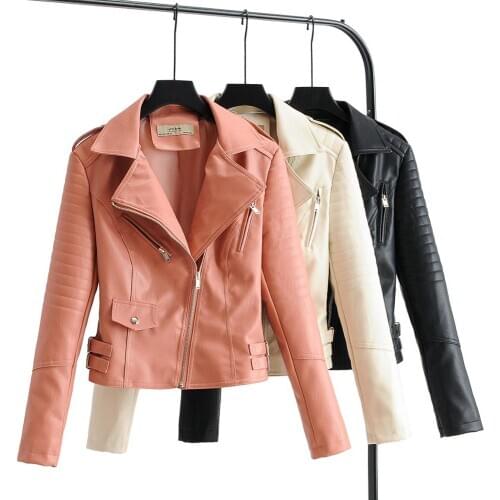 New Arrival brand Winter Autumn Beige Motorcycle leather jackets black leather jacket women leather coat slim PU jacket Leather