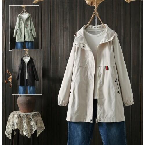 2021 New Fall Plus Size 100 KG Casual Hhooded Windbreaker Women Mid-Length Korean Version Loose Fashion Solid Color Jacket s831