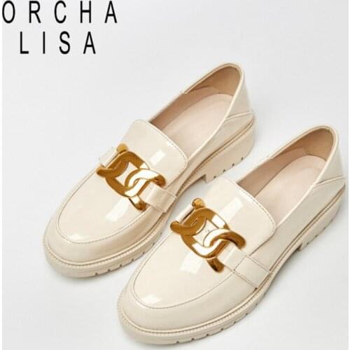 ORCHALISA Size 34-42 Women Pumps Leather Fashion Spring High platform Thick Heel Shoes Woman Retro Office Lady Footwear S2316