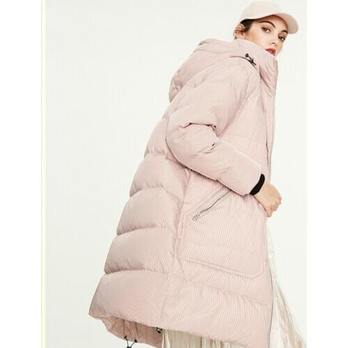 Womens Down Jacket Winter Fashion Street Hipster Style Striped Long Casual Slimming Warm Down Jacket New Thicken Womens Coat