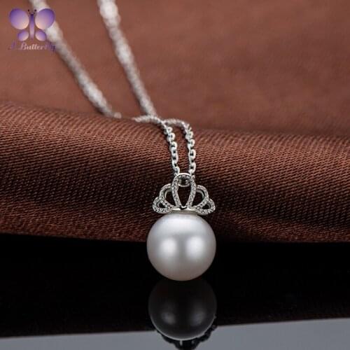 925 Sterling Silver Freshwater Pearl Shell Crown Pendant Necklace 8-8.5mm Natural Freshwater Pearl Chain Length 40+5cm