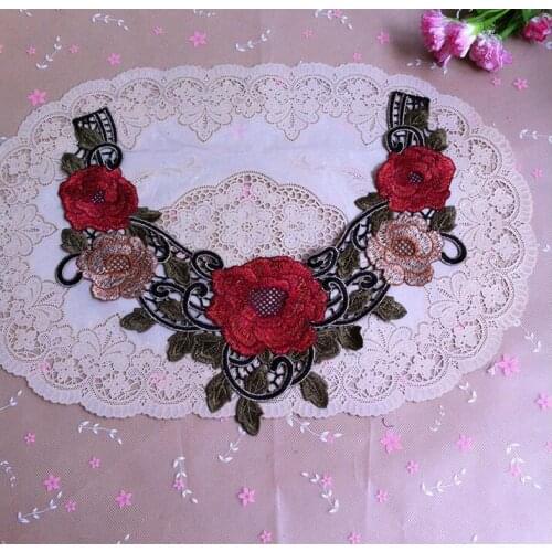 1 PC 31*26cm High Quality Embroidery Collar Venise Lace Patch Colored Lace Applique Neckline Lace