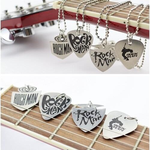 1pcs Guitar Picks Stainless Steel Pendant Necklace Metal Chain Jewelry Picks