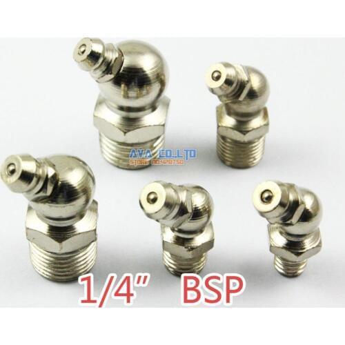 10 Pieces 1/4" BSP Nickel Plated Iron 45 Degree Grease Zerk Grease Nipple Fitting