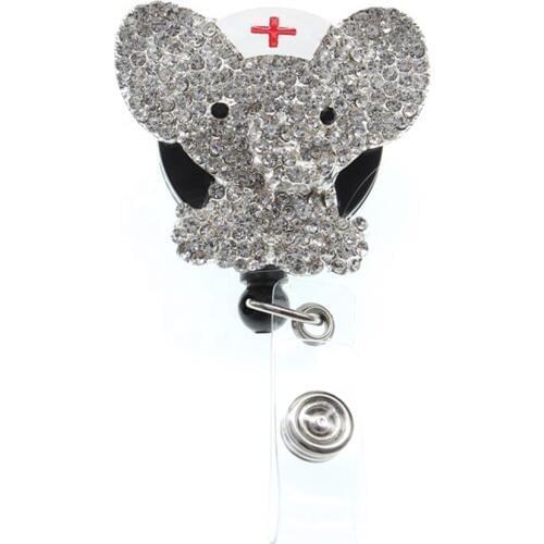 10pcs/lot free shipping Retractable Animal Elephant Rhinestone Badge Reel Nurse Id card Badge Reel