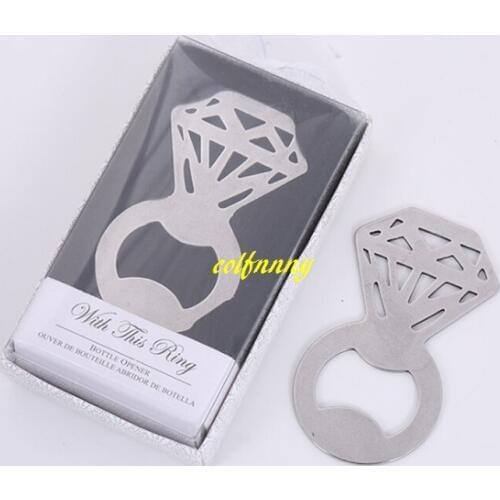 100pcs/lot Diamond Ring Crystal Stainless steel Beer Bottle Opener For Wedding Favour Elegant Party Favor Gift