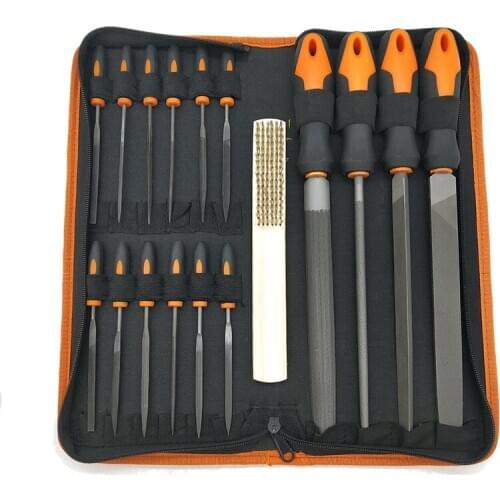 17Pcs Forged Alloy Steel File Set with Carry Case, Precision Flat/Triple-cornered/Half-Round/Round Large File and 12Pcs Needle F