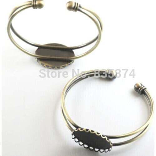 20pcs Wholesale ANTIQUE BRONZE 18*25mm Cabochon Cameo Setting Tray Adjustable Cuff Bangle and Bracelets Blank base
