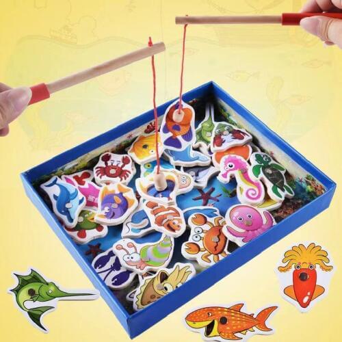 32pcs/set Magnetic Fishing Game Early Educational Baby Toys Funny Garden Game Wooden Fishes Toys Kids Birthday Christmas Gifts