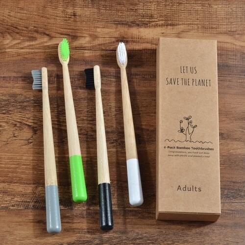 4 Pack oval mix bamboo toothbrushes medium bristles eco friendly bamboo toothbrush Care tooth brush biodegradable toothbrush