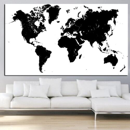 Abstract Black and White World Map Modern Painting Posters And Prints Quadros Wall Art Picture For Living Room Decor Cuadros