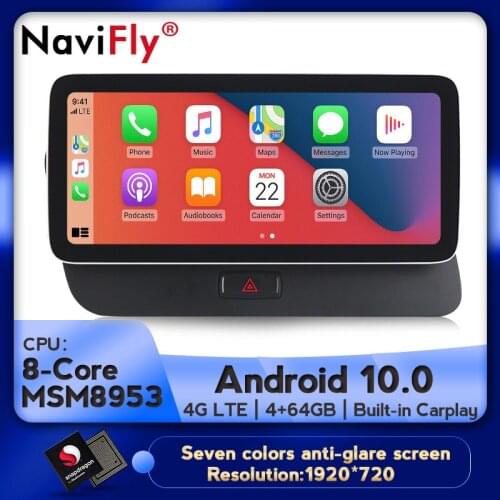 Navifly MSM8953 4GB+64GB Android 10.0 Car Multimedia Player For Audi Q5 8R 2009-2016 Navigation GPS Carplay 4G LTE WIFI DSP